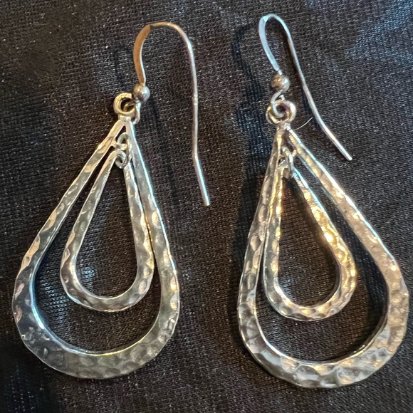 Sterling Wire Hammered Hoop Earrings - Picture 2 of 5